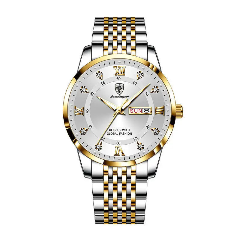 POEDAGAR Luxury Quartz Watch, black gold
